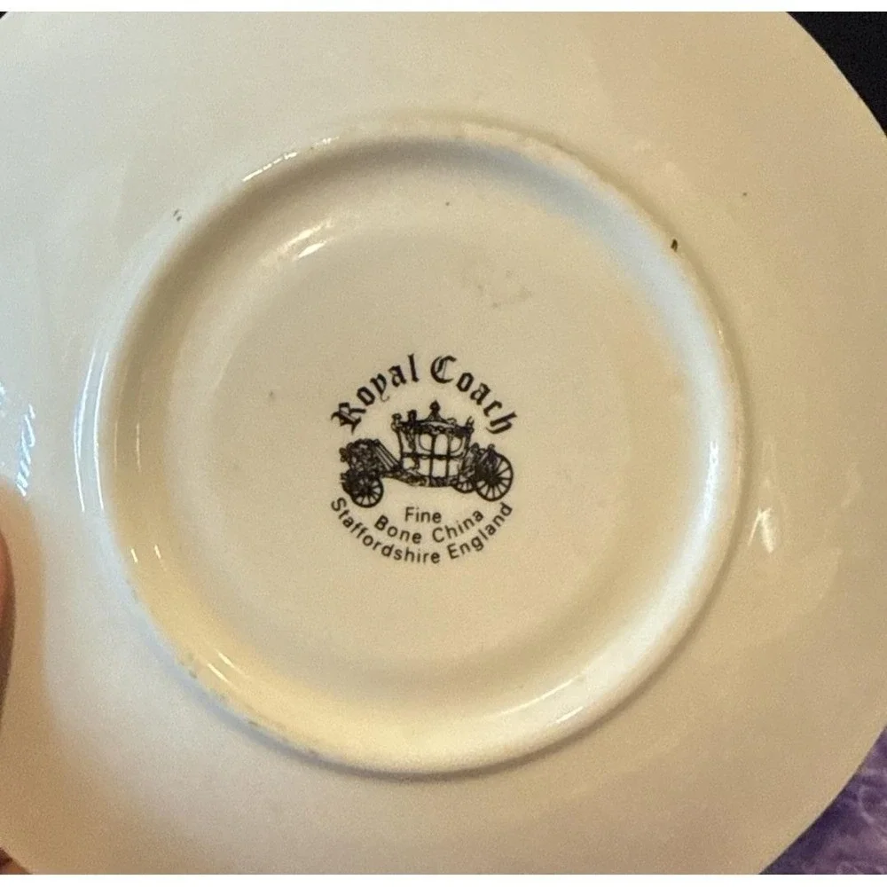 Royal Coach Teacup Saucer Orange Paisley Bone China Staffordshire England‎ VTG